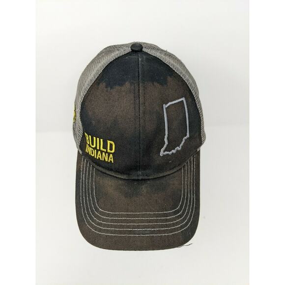 John Deere Brand Trucker Hat Meshback Snapback Build Indiana Black & Grey - Picture 2 of 11